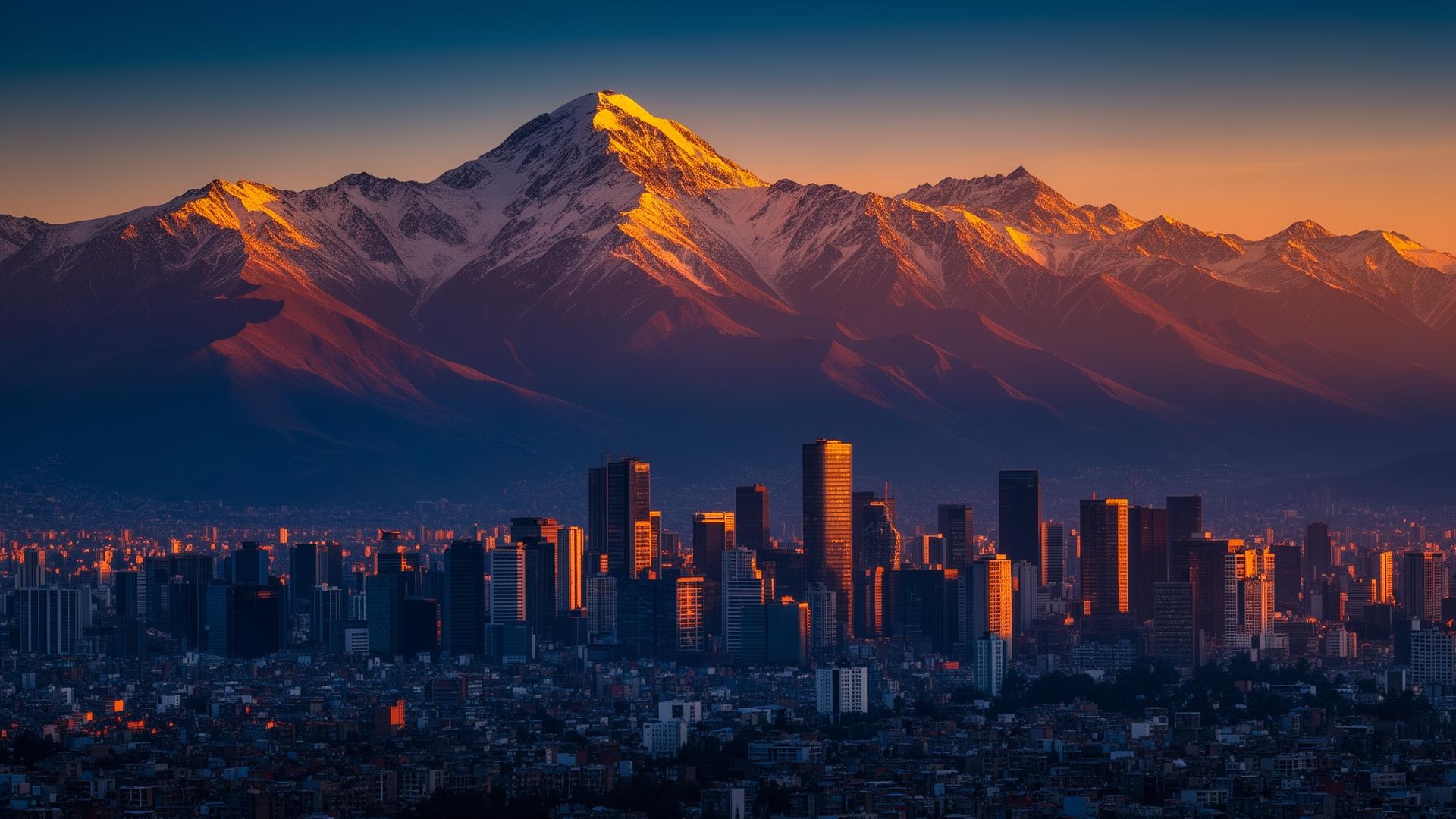 Cordilheira dos Andes ao pôr do sol em Santiago